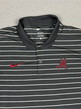 Alabama Crimson Tide Nike Black Polo with White Stripes Embroidered Logo Dri Fit